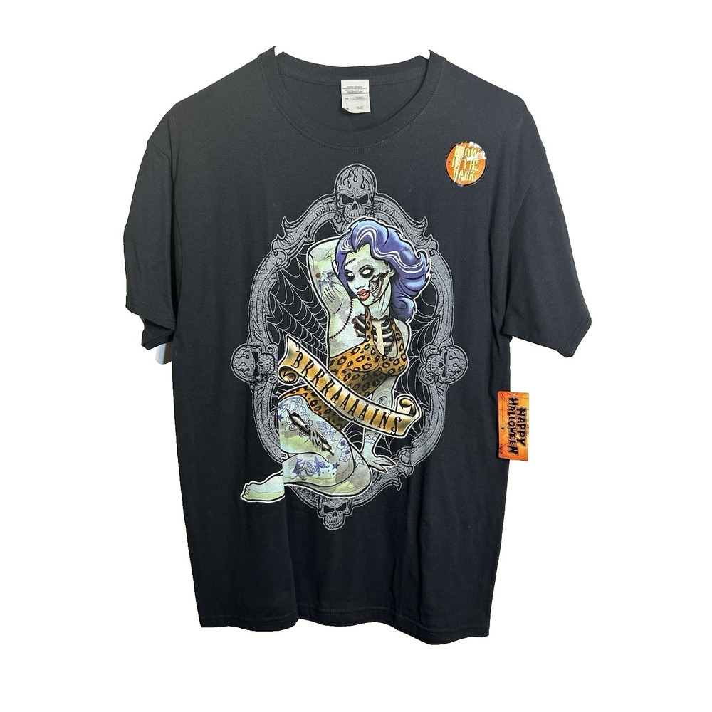 fruit of the loom mens short‎ sleeve halloween glow in dark shirt size medium